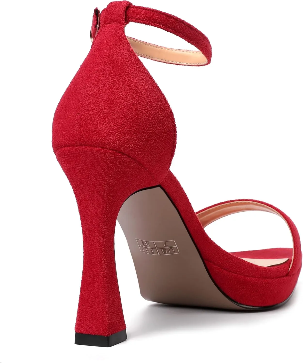 AMBELIGHT Womens Platform Ankle Strap Open Toe Cute Suede Party Heels Buckle Stiletto High Heel Sandals 4 Inch