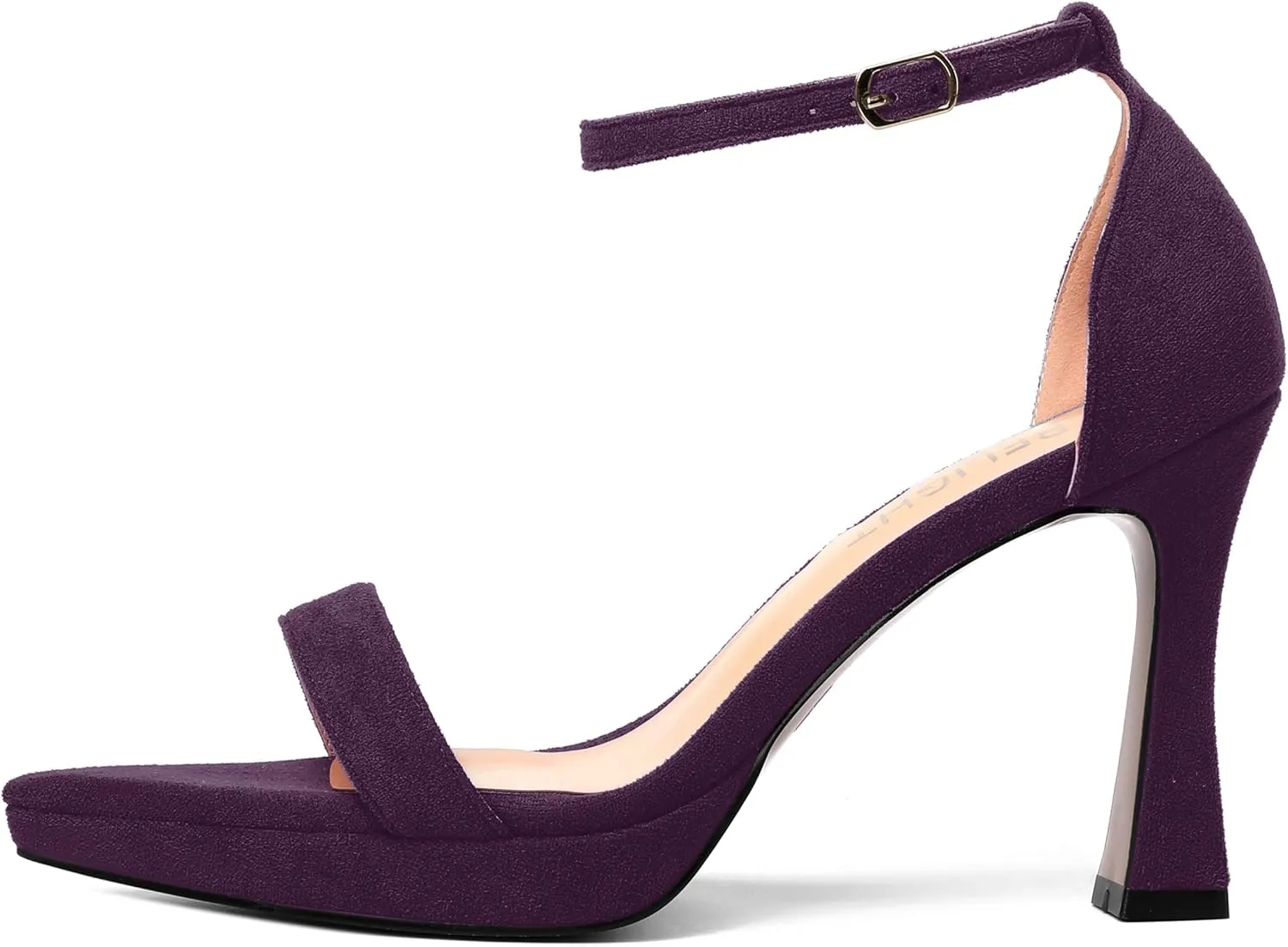 AMBELIGHT Womens Platform Ankle Strap Open Toe Cute Suede Party Heels Buckle Stiletto High Heel Sandals 4 Inch