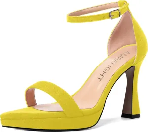 AMBELIGHT Womens Platform Ankle Strap Open Toe Cute Suede Party Heels Buckle Stiletto High Heel Sandals 4 Inch