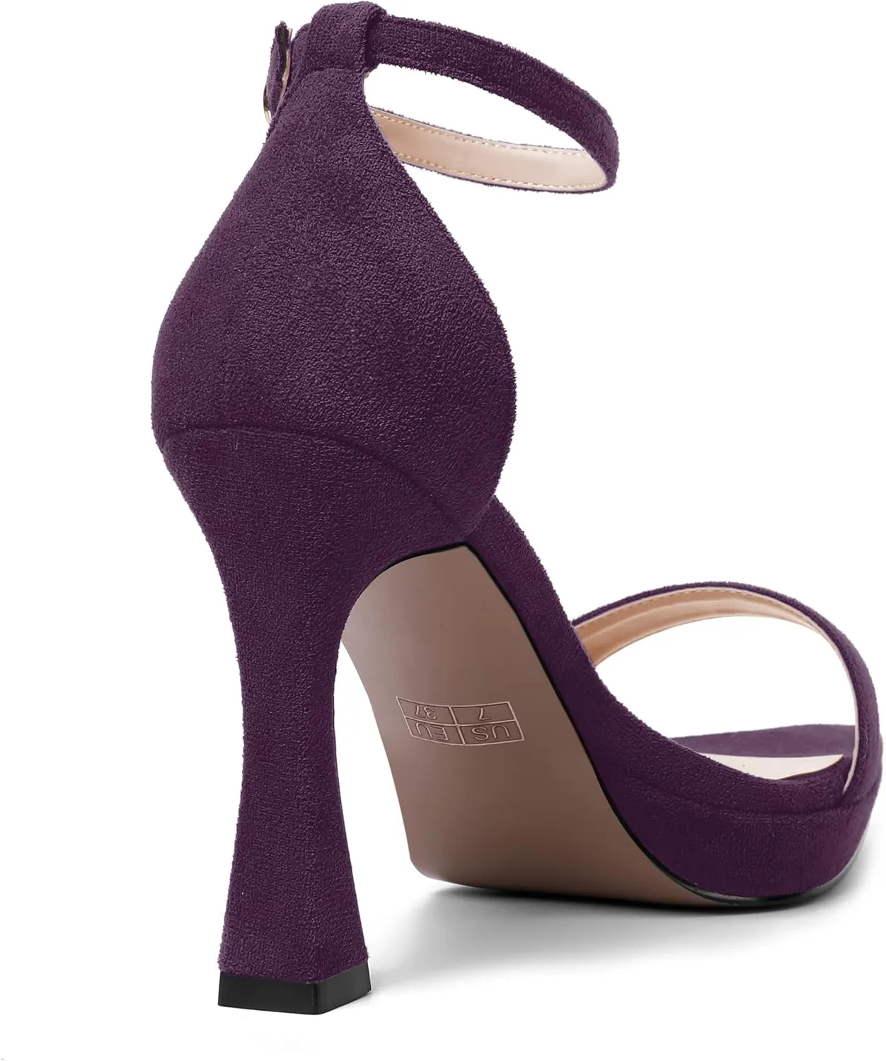 AMBELIGHT Womens Platform Ankle Strap Open Toe Cute Suede Party Heels Buckle Stiletto High Heel Sandals 4 Inch