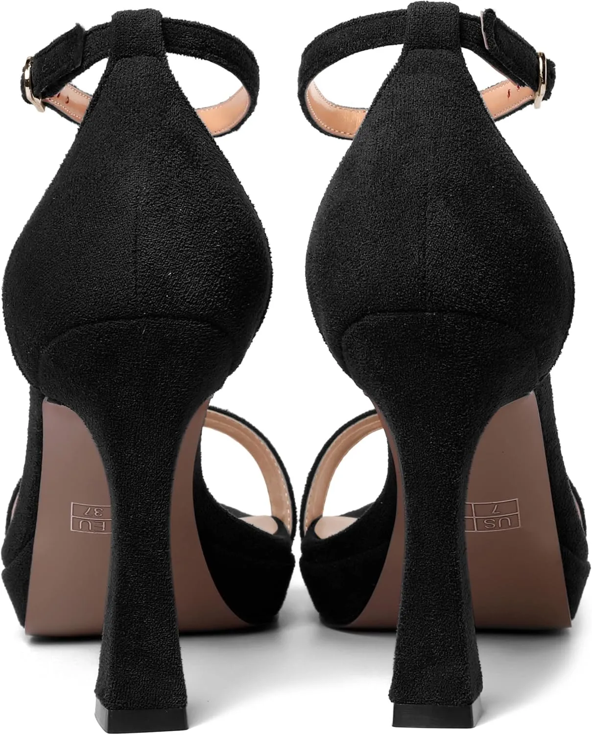 AMBELIGHT Womens Platform Ankle Strap Open Toe Cute Suede Party Heels Buckle Stiletto High Heel Sandals 4 Inch