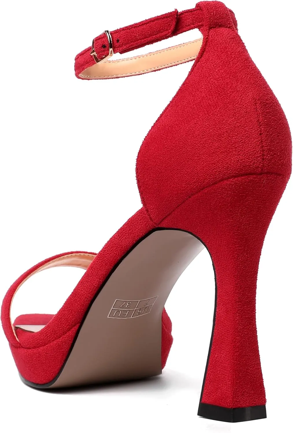 AMBELIGHT Womens Platform Ankle Strap Open Toe Cute Suede Party Heels Buckle Stiletto High Heel Sandals 4 Inch