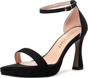 AMBELIGHT Womens Platform Ankle Strap Open Toe Cute Suede Party Heels Buckle Stiletto High Heel Sandals 4 Inch