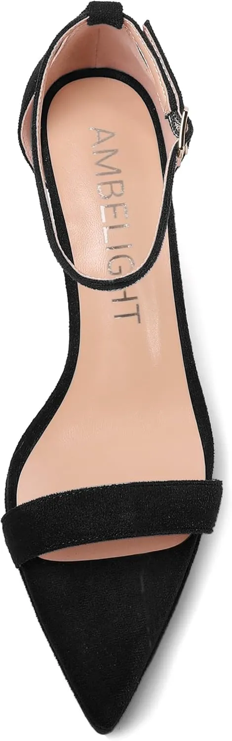 AMBELIGHT Womens Platform Ankle Strap Open Toe Cute Suede Party Heels Buckle Stiletto High Heel Sandals 4 Inch