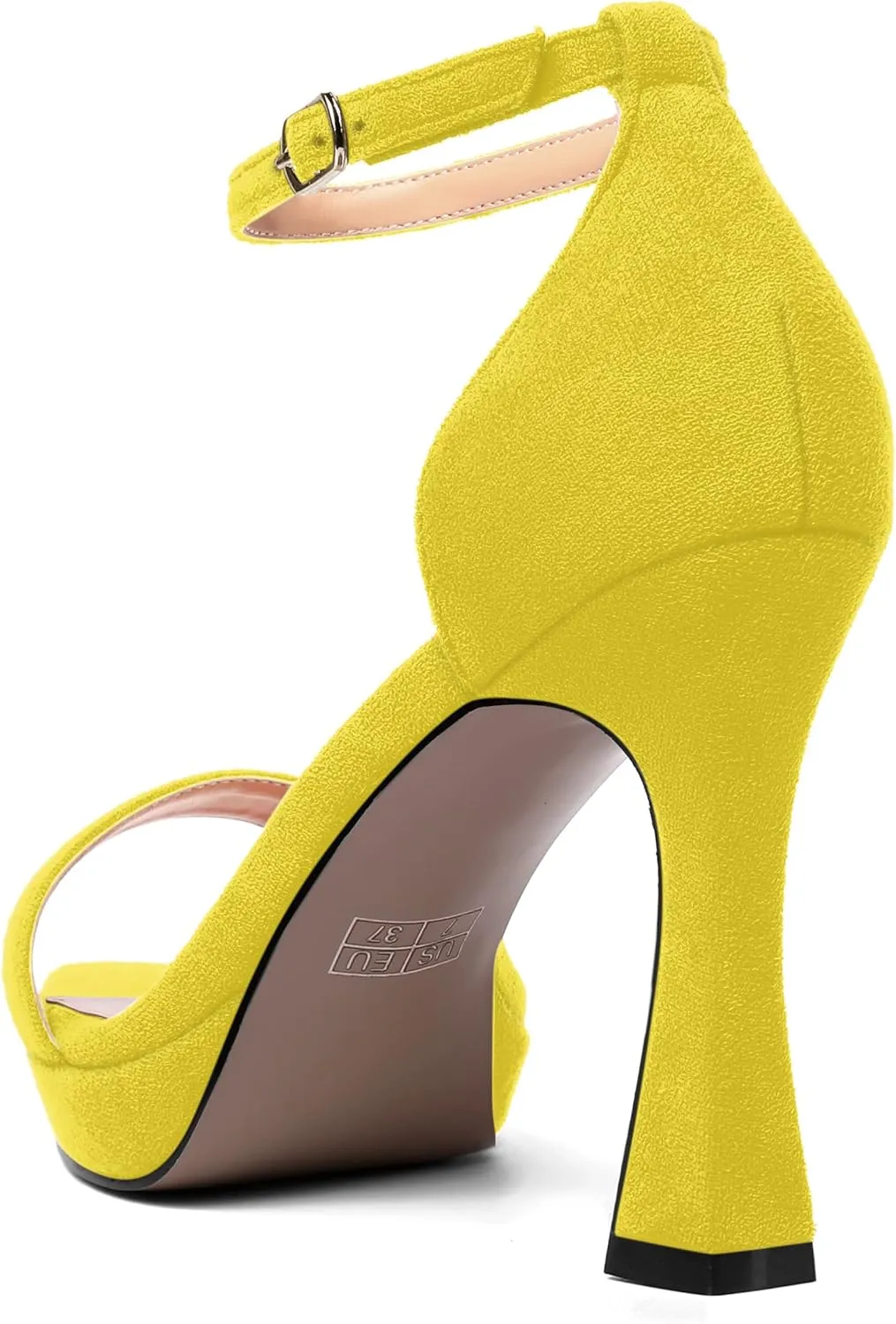 AMBELIGHT Womens Platform Ankle Strap Open Toe Cute Suede Party Heels Buckle Stiletto High Heel Sandals 4 Inch