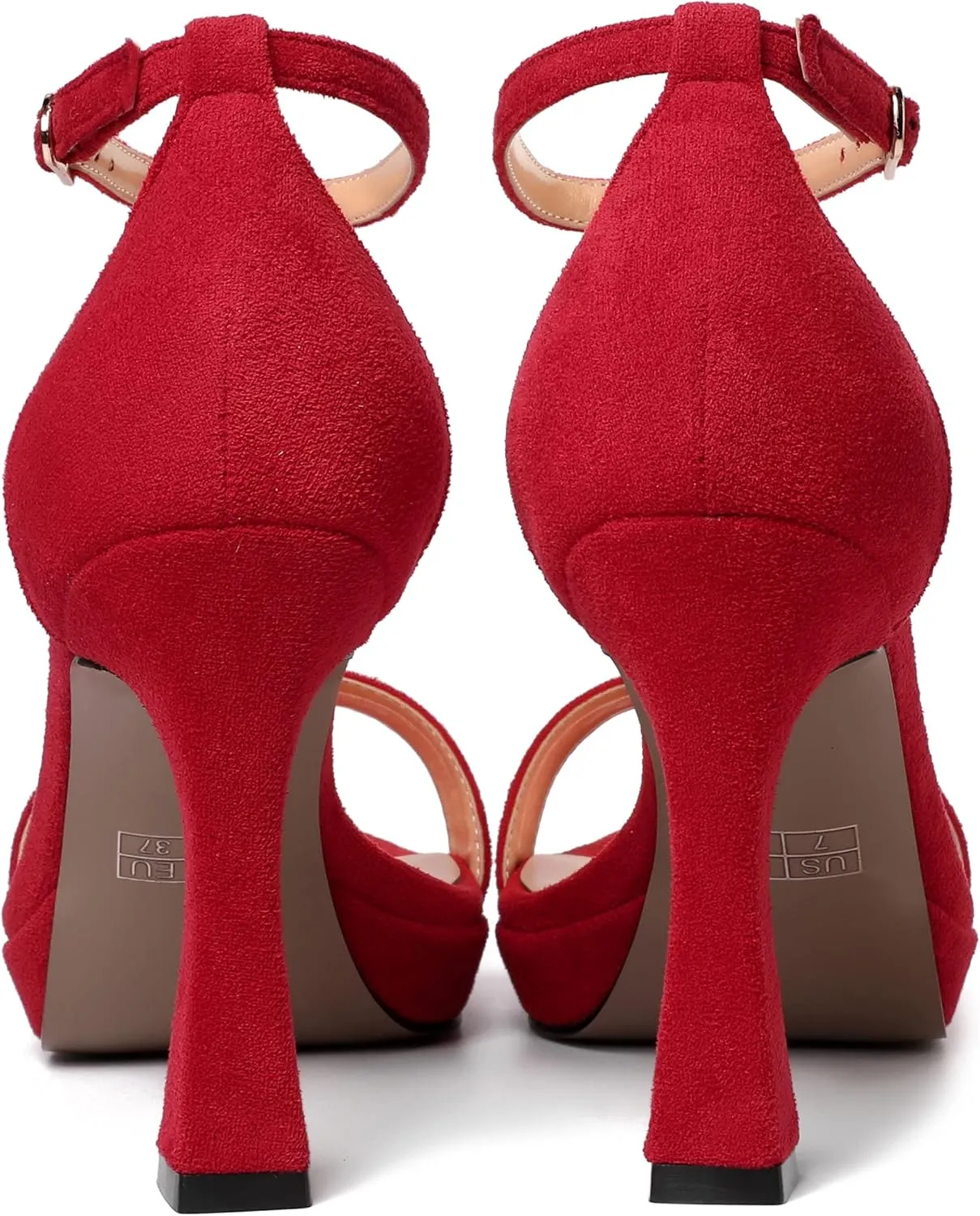 AMBELIGHT Womens Platform Ankle Strap Open Toe Cute Suede Party Heels Buckle Stiletto High Heel Sandals 4 Inch