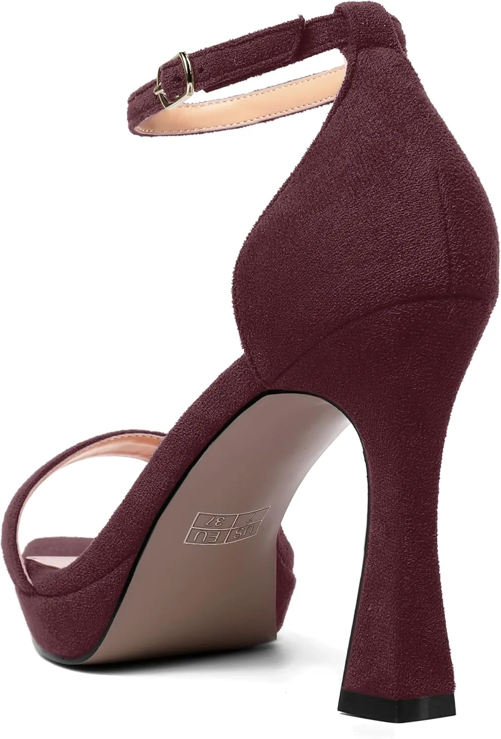 AMBELIGHT Womens Platform Ankle Strap Open Toe Cute Suede Party Heels Buckle Stiletto High Heel Sandals 4 Inch