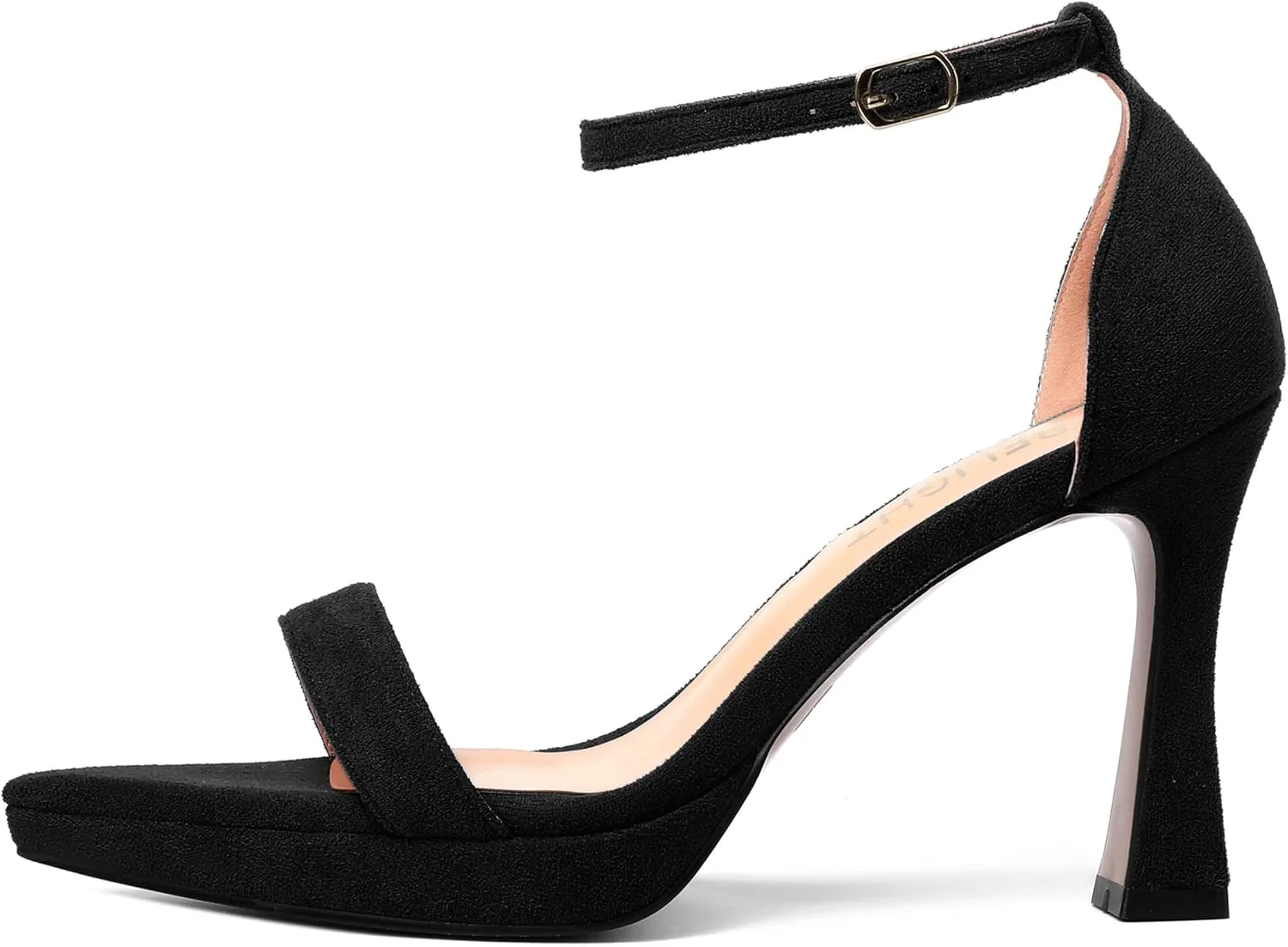 AMBELIGHT Womens Platform Ankle Strap Open Toe Cute Suede Party Heels Buckle Stiletto High Heel Sandals 4 Inch