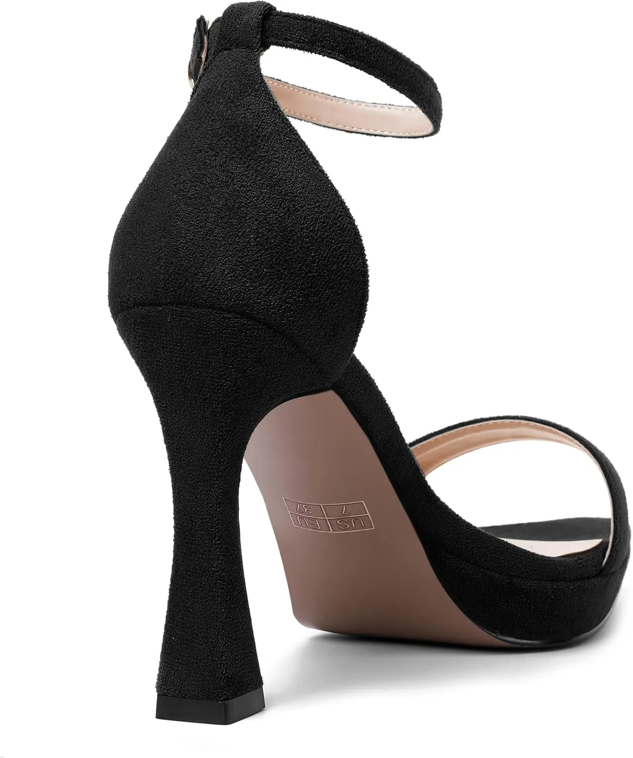 AMBELIGHT Womens Platform Ankle Strap Open Toe Cute Suede Party Heels Buckle Stiletto High Heel Sandals 4 Inch