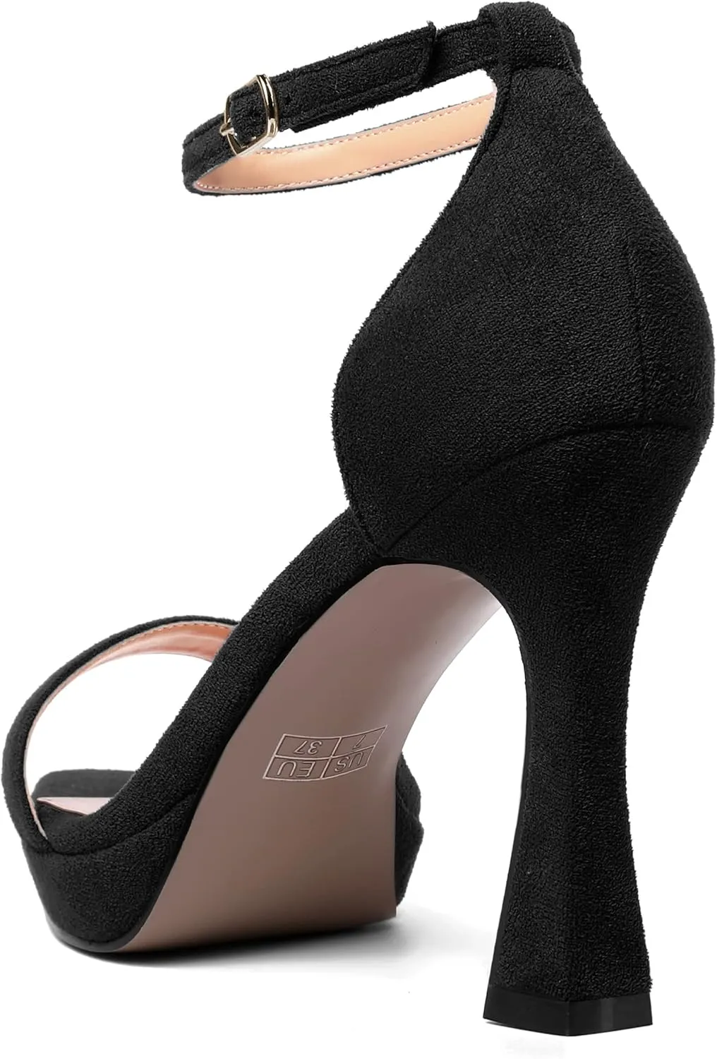 AMBELIGHT Womens Platform Ankle Strap Open Toe Cute Suede Party Heels Buckle Stiletto High Heel Sandals 4 Inch