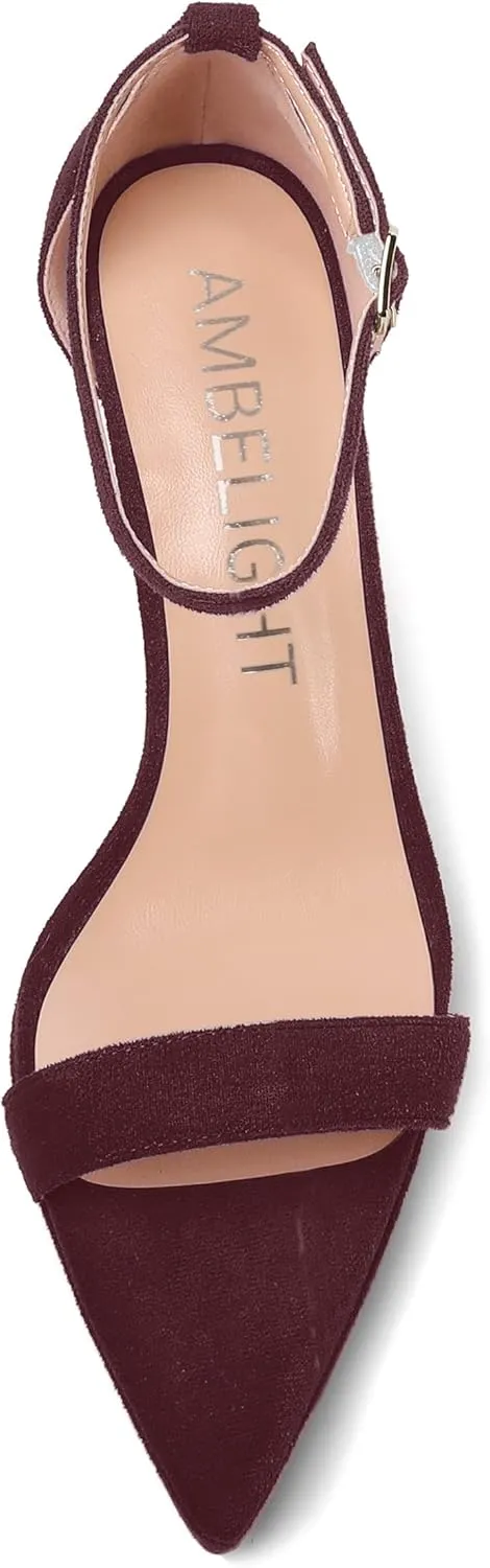 AMBELIGHT Womens Platform Ankle Strap Open Toe Cute Suede Party Heels Buckle Stiletto High Heel Sandals 4 Inch