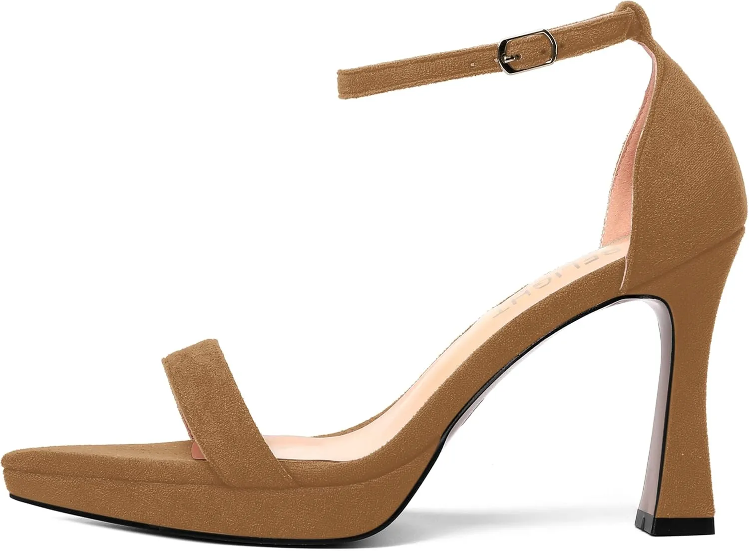 AMBELIGHT Womens Platform Ankle Strap Open Toe Cute Suede Party Heels Buckle Stiletto High Heel Sandals 4 Inch