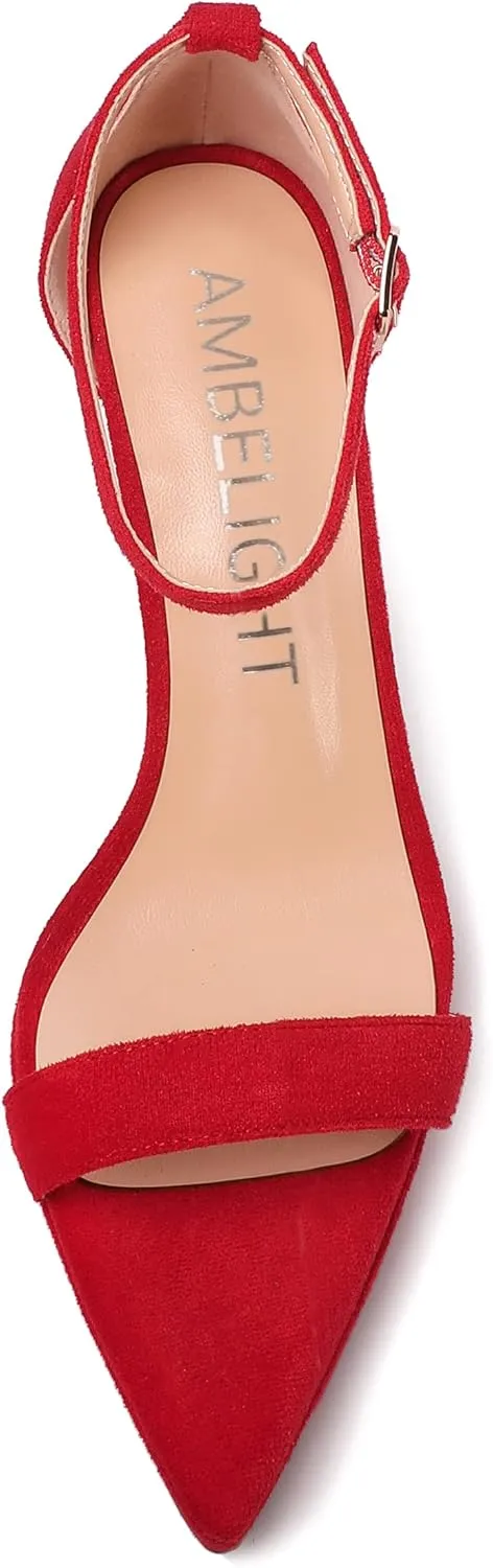 AMBELIGHT Womens Platform Ankle Strap Open Toe Cute Suede Party Heels Buckle Stiletto High Heel Sandals 4 Inch