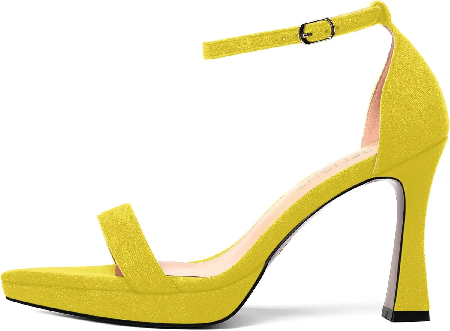 AMBELIGHT Womens Platform Ankle Strap Open Toe Cute Suede Party Heels Buckle Stiletto High Heel Sandals 4 Inch