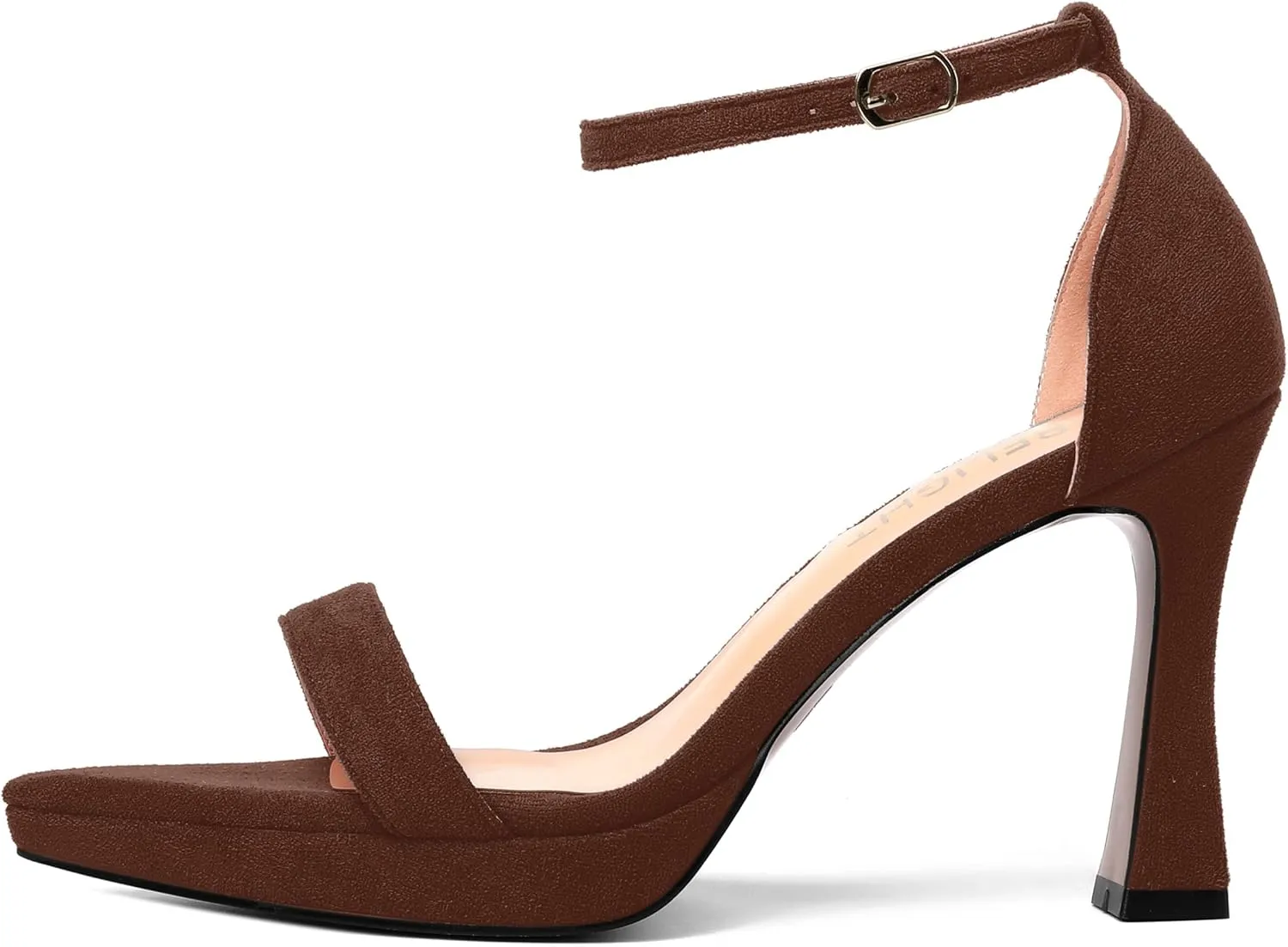 AMBELIGHT Womens Platform Ankle Strap Open Toe Cute Suede Party Heels Buckle Stiletto High Heel Sandals 4 Inch