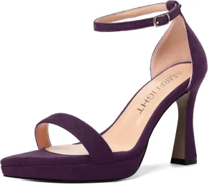 AMBELIGHT Womens Platform Ankle Strap Open Toe Cute Suede Party Heels Buckle Stiletto High Heel Sandals 4 Inch