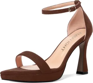 AMBELIGHT Womens Platform Ankle Strap Open Toe Cute Suede Party Heels Buckle Stiletto High Heel Sandals 4 Inch