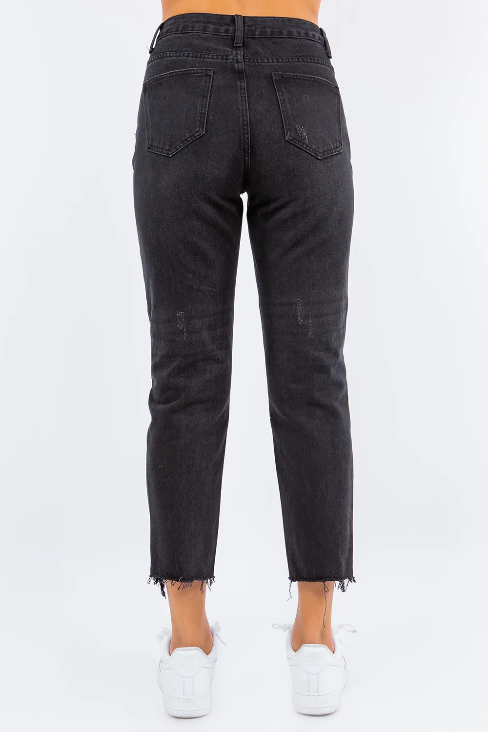 American Bazi High Waist Distressed Cropped Straight Jeans