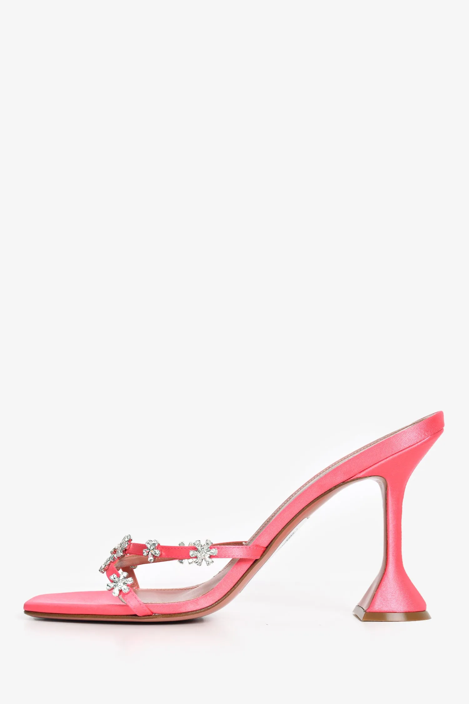 Amina Muaddi Pink Satin Crystal Lily 'Bubble' Heeled Sandals Size 41