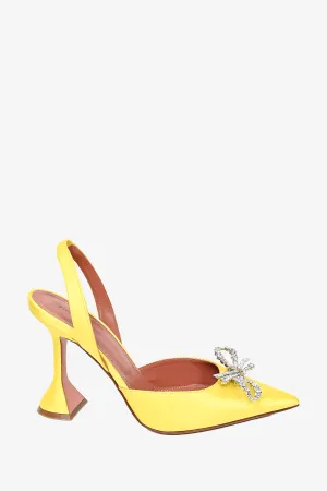 AMINA MUADDI Yelllow Begum Satin Embellished Bow Slingback Heel Size 39