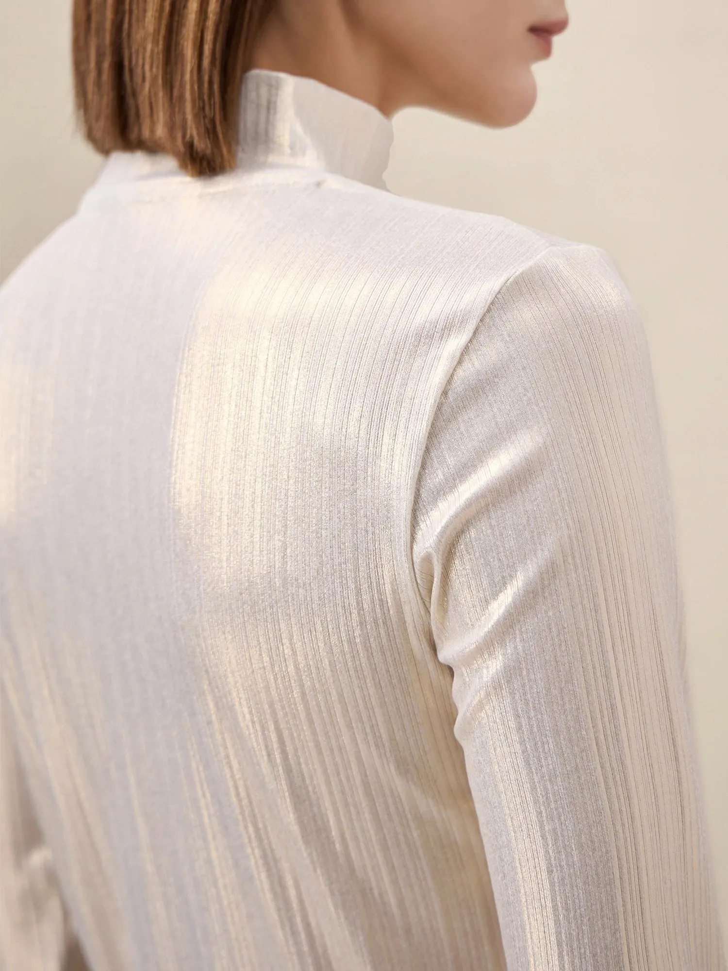Amoretu Half Turtleneck Long Sleeve Shiny Shirt Top