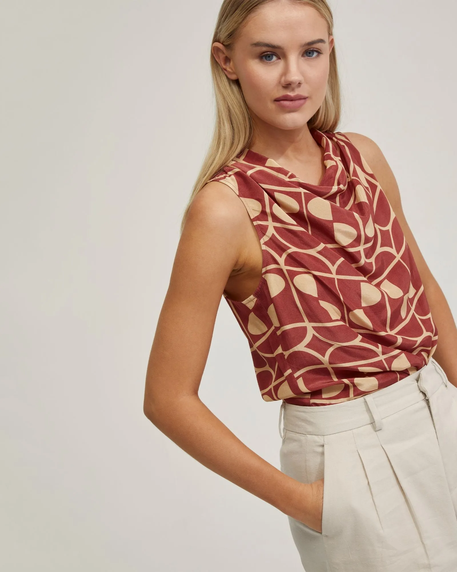 Angelica Geo Print Soft Neck Top