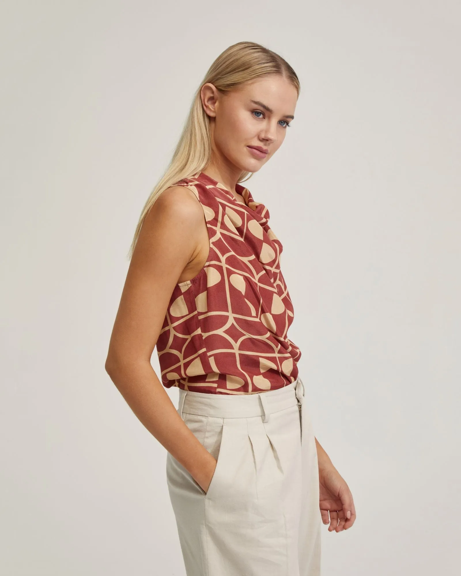 Angelica Geo Print Soft Neck Top