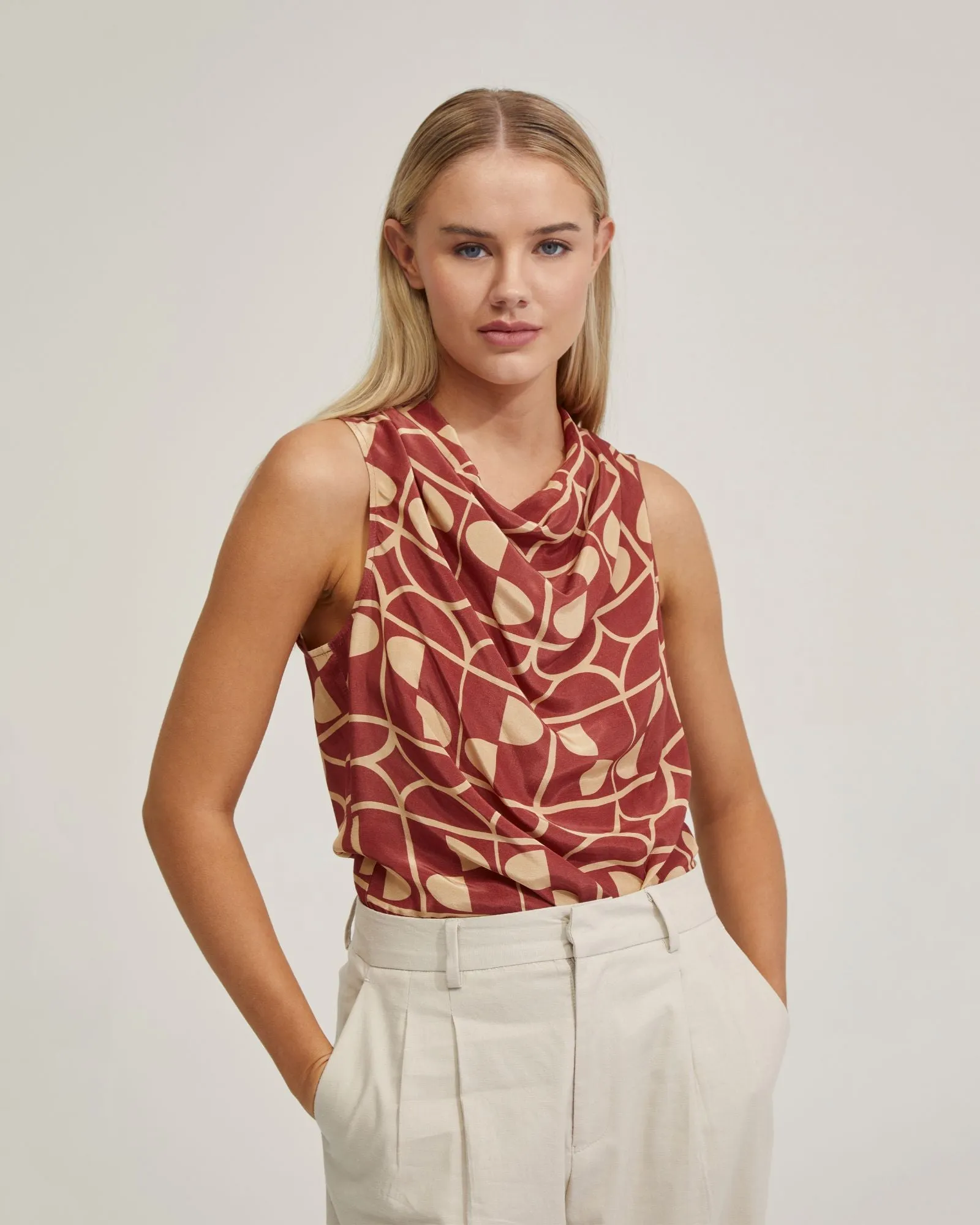 Angelica Geo Print Soft Neck Top