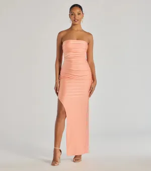 Anisley Strapless High Slit Slim Formal Dress