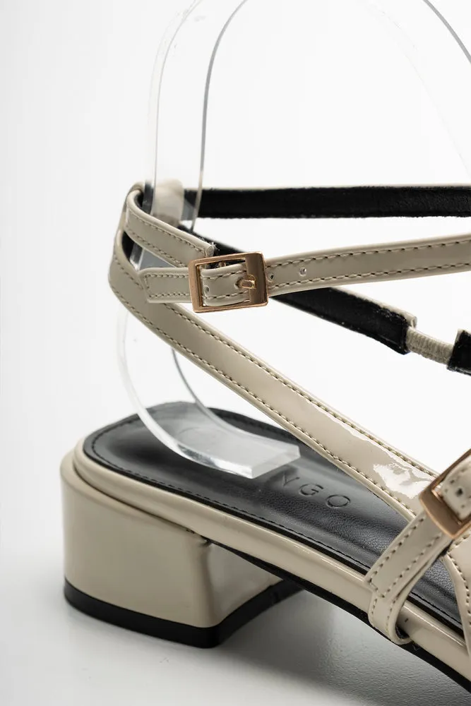 Ankle Strap Mini Block Heel Cream