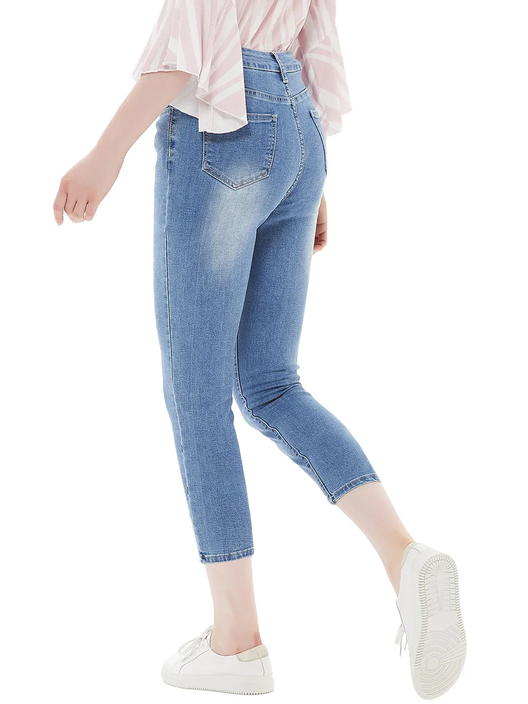 Anna-Kaci Women Junior Solid Slim Denim Capris Jeans Skinny Pants with Pockets