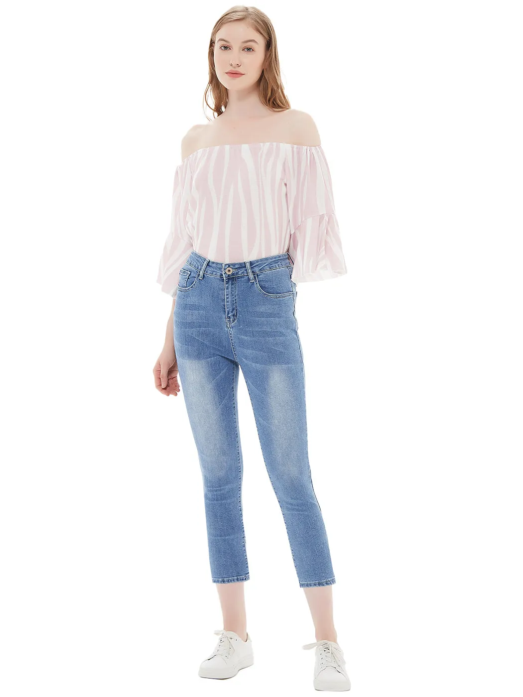 Anna-Kaci Women Junior Solid Slim Denim Capris Jeans Skinny Pants with Pockets