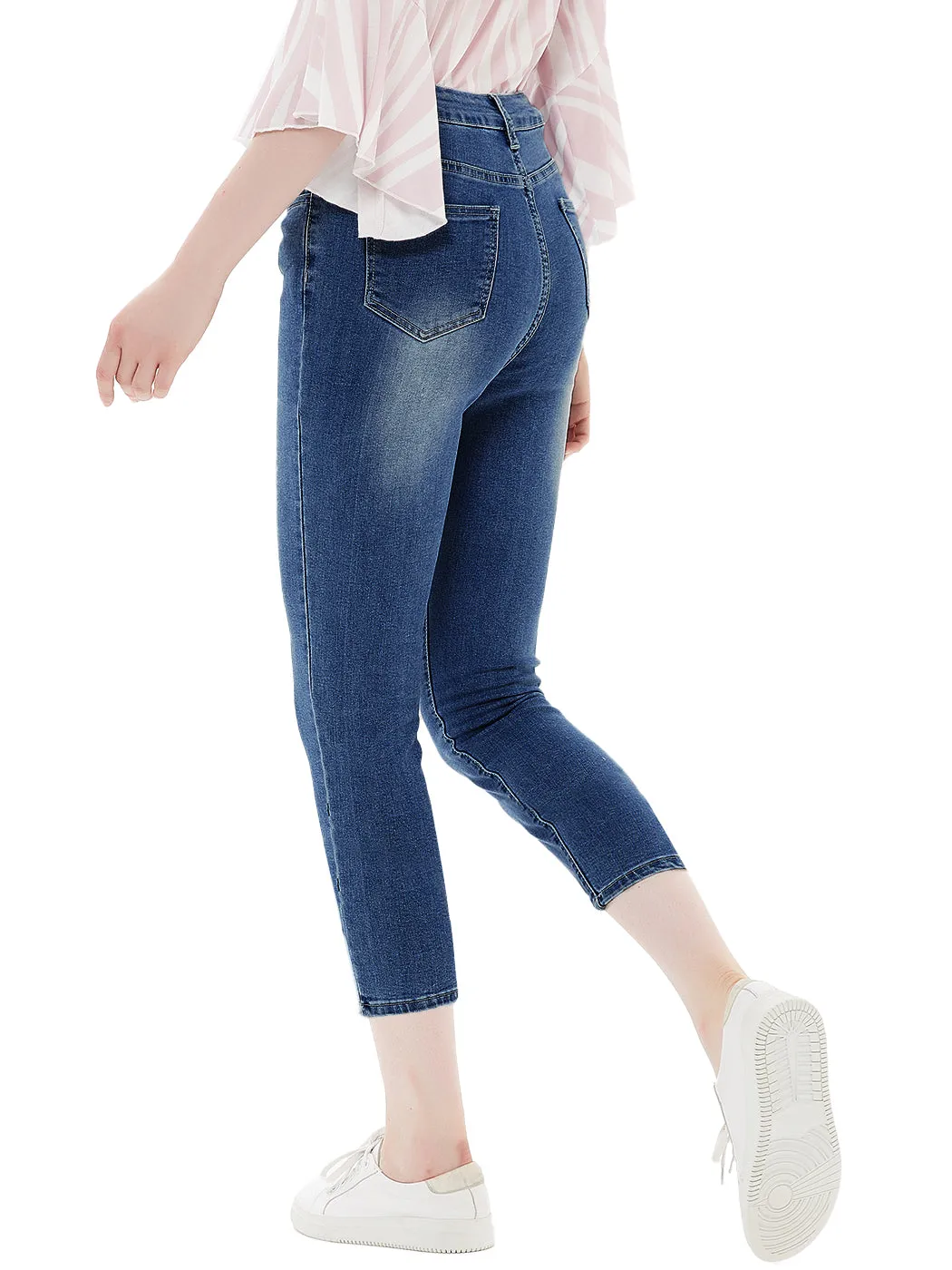 Anna-Kaci Women Junior Solid Slim Denim Capris Jeans Skinny Pants with Pockets