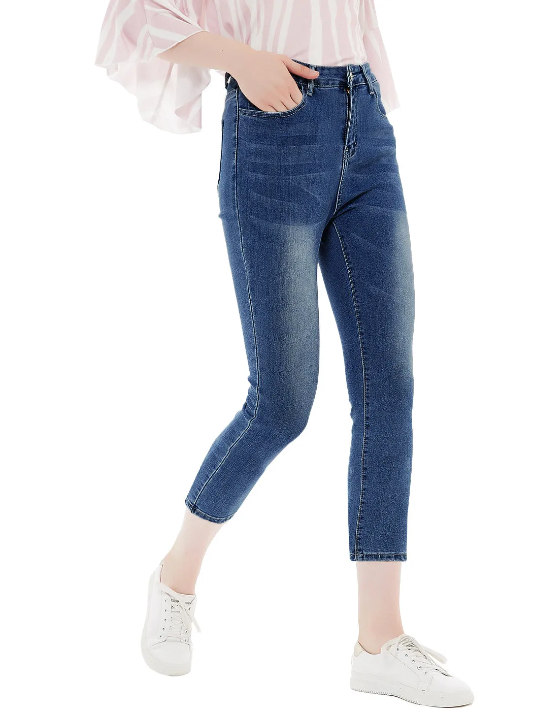 Anna-Kaci Women Junior Solid Slim Denim Capris Jeans Skinny Pants with Pockets