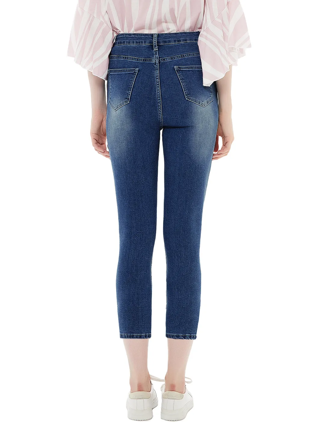 Anna-Kaci Women Junior Solid Slim Denim Capris Jeans Skinny Pants with Pockets