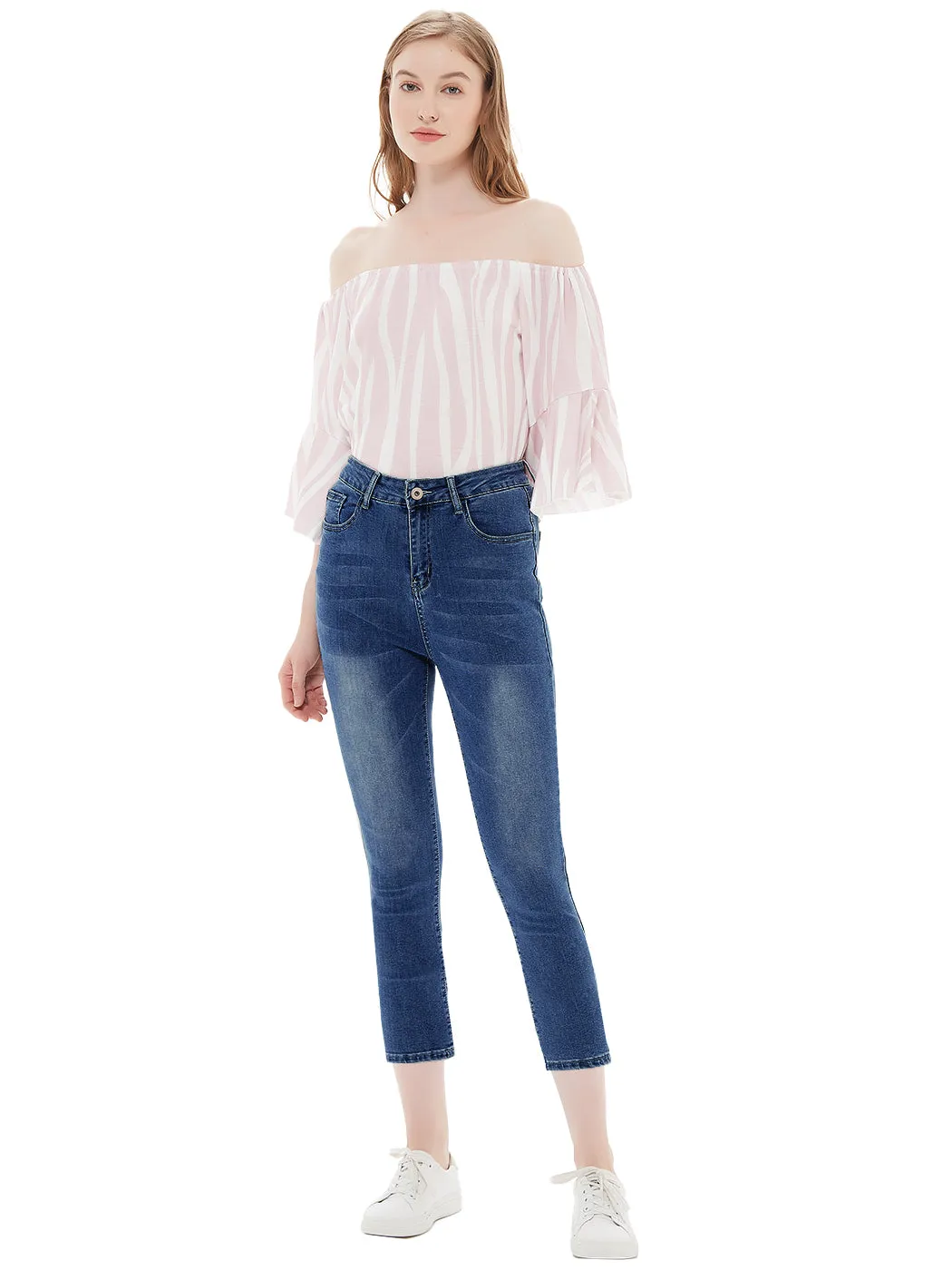 Anna-Kaci Women Junior Solid Slim Denim Capris Jeans Skinny Pants with Pockets