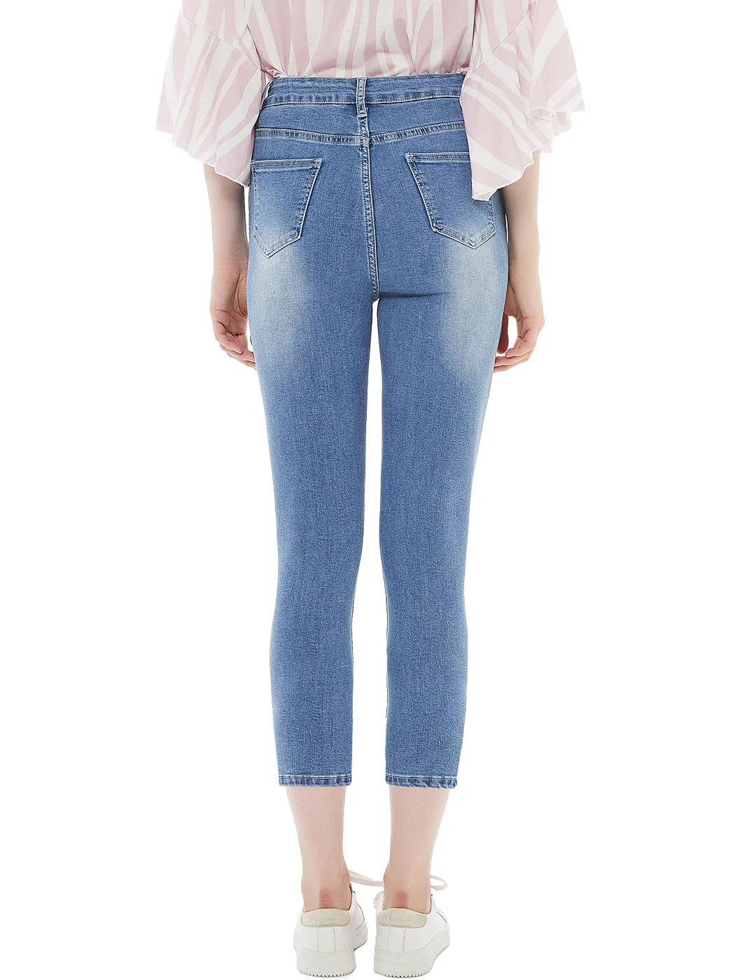 Anna-Kaci Women Junior Solid Slim Denim Capris Jeans Skinny Pants with Pockets