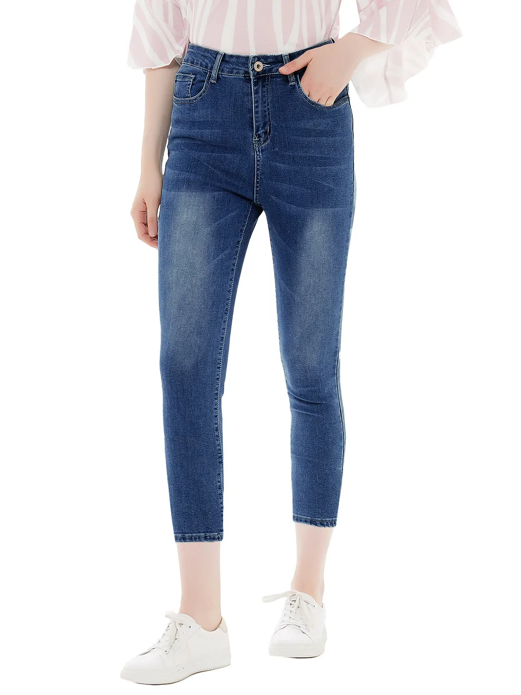 Anna-Kaci Women Junior Solid Slim Denim Capris Jeans Skinny Pants with Pockets
