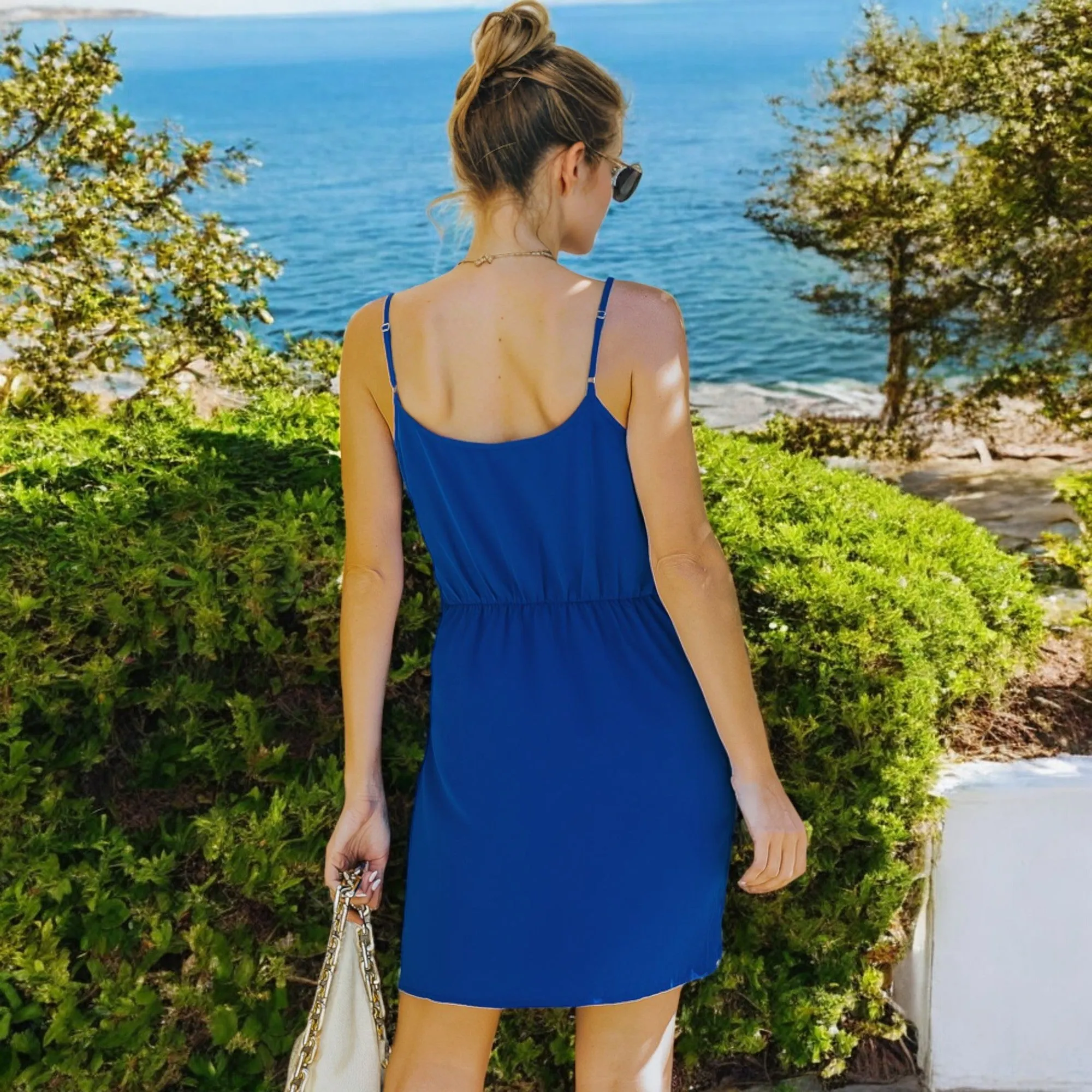Anna-Kaci Women's Sleeveless Wrap Mini Dress with Adjustable Tie Waist