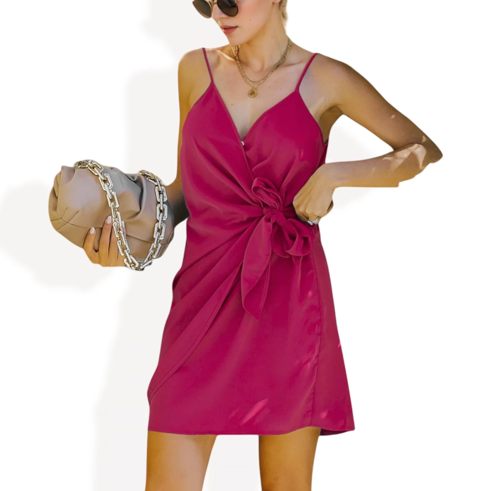 Anna-Kaci Women's Sleeveless Wrap Mini Dress with Adjustable Tie Waist