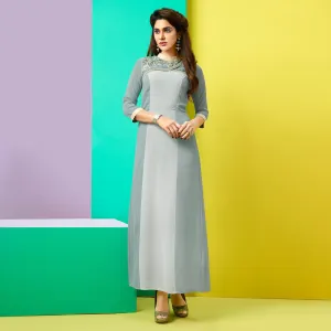 Appealing Grey Colored Party Wear Embroidered Faux Georgette Kurti