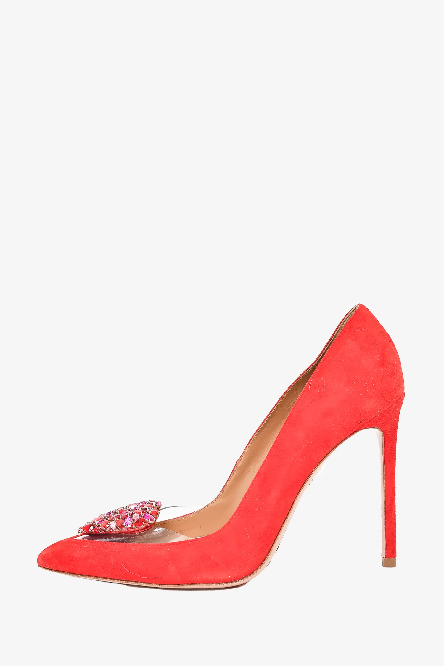 Aquazzura Red Suede Heart Embellished Heels Size 39