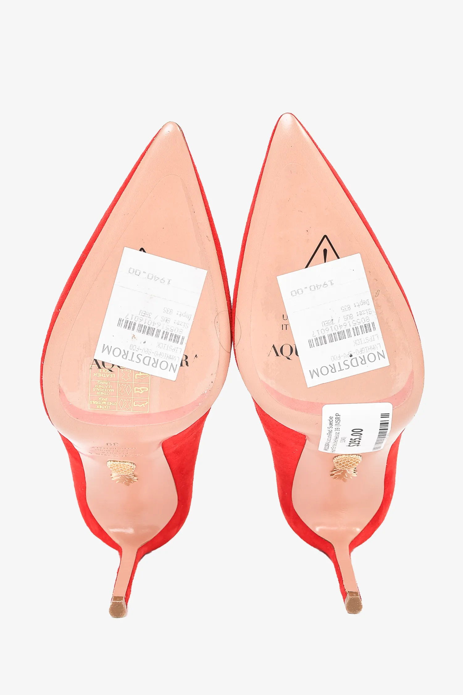 Aquazzura Red Suede Heart Embellished Heels Size 39