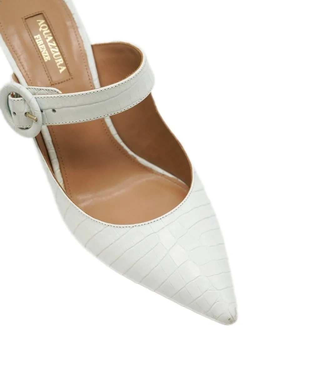 Aquazzura White Croc-Embossed Leather Heels AVC1756