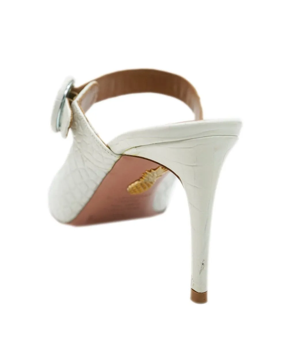 Aquazzura White Croc-Embossed Leather Heels AVC1756