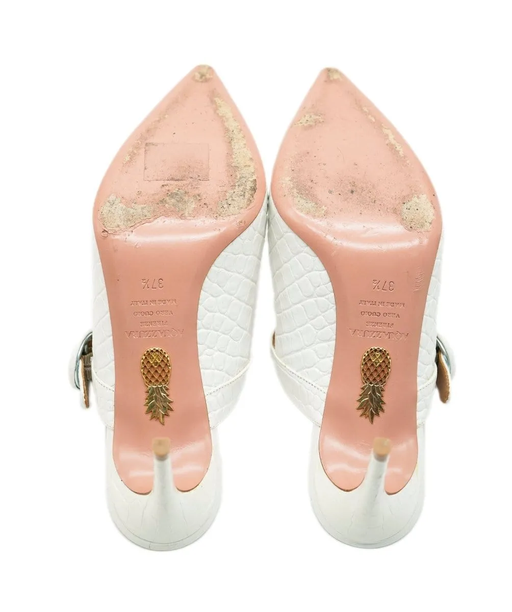 Aquazzura White Croc-Embossed Leather Heels AVC1756