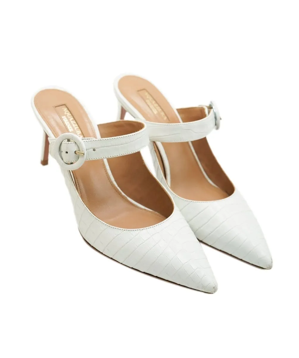 Aquazzura White Croc-Embossed Leather Heels AVC1756