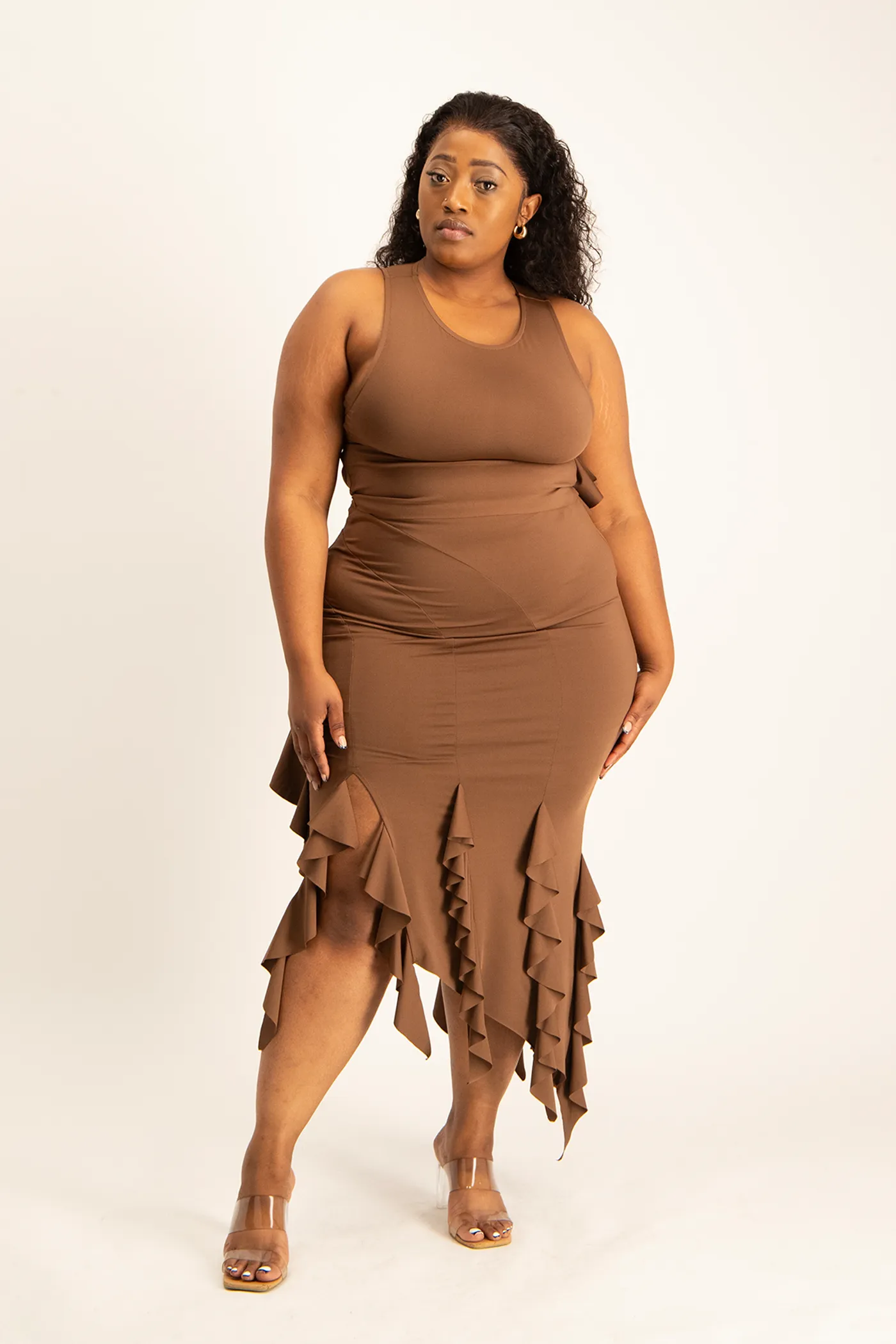 Araya Waterfall Ruffle Skirt - Pinecone