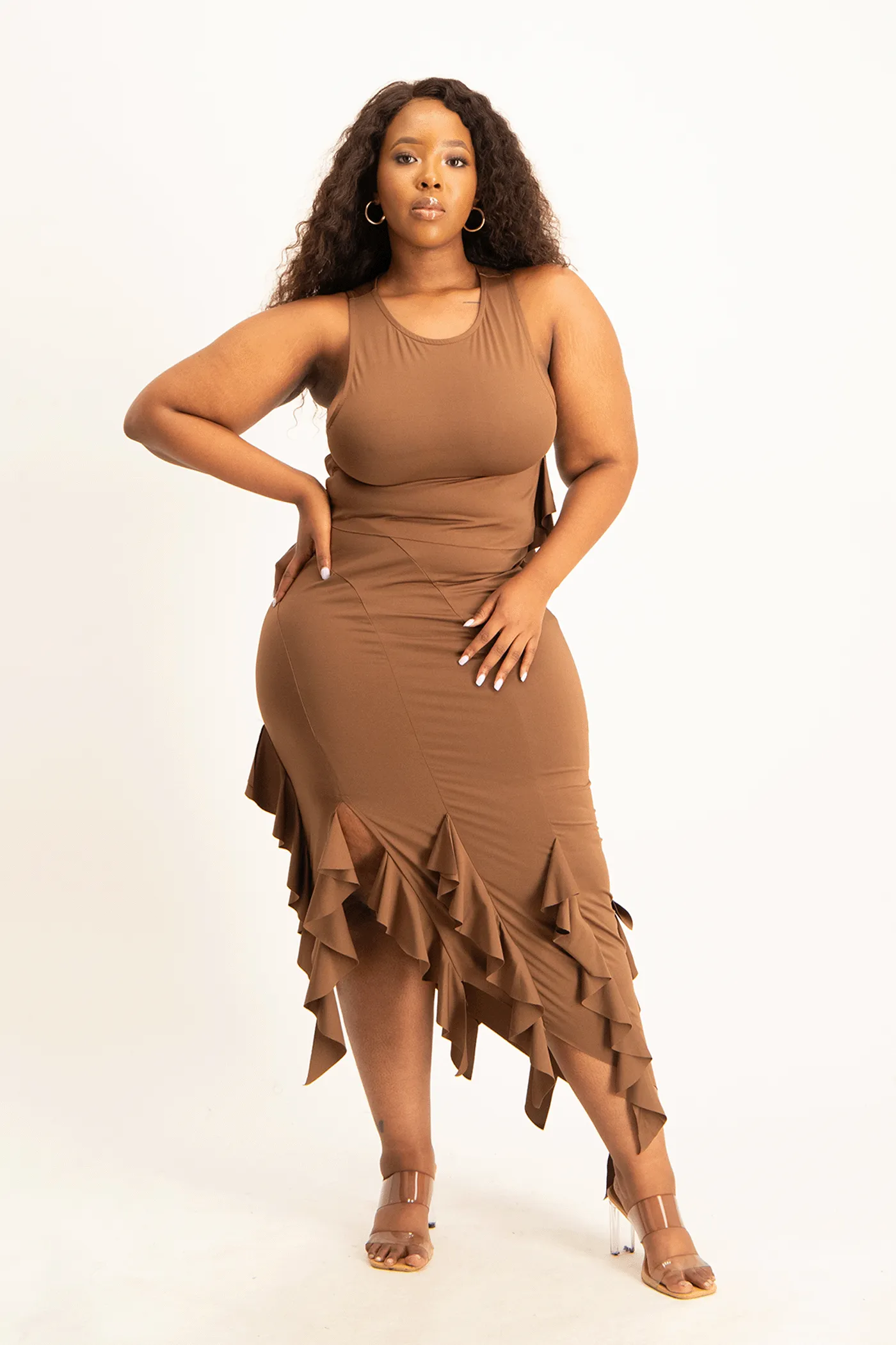 Araya Waterfall Ruffle Skirt - Pinecone