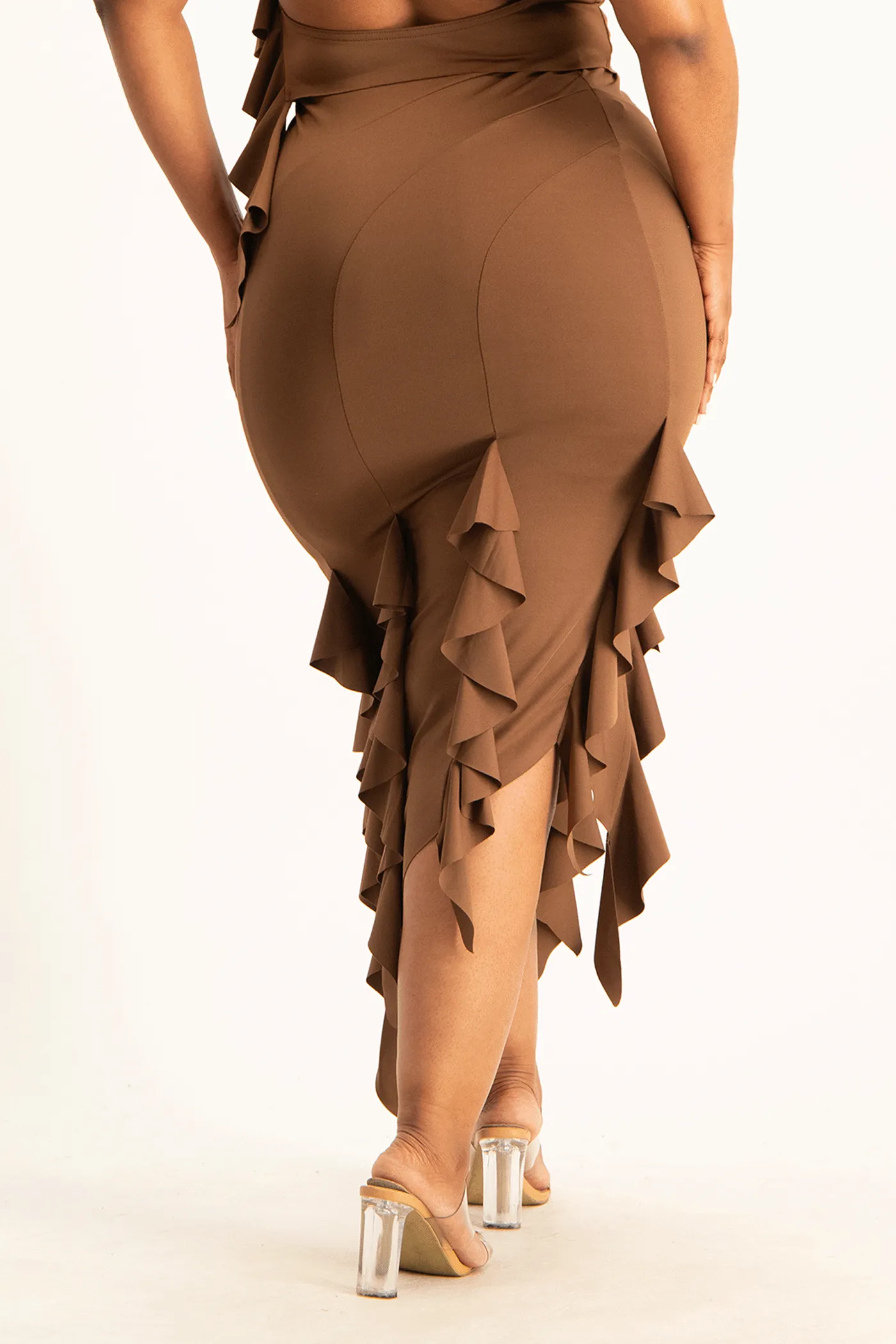 Araya Waterfall Ruffle Skirt - Pinecone